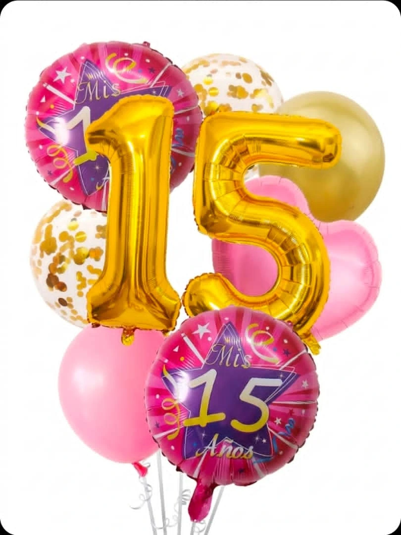 Set de 9 globos para 15 años's foto | Decoraciones VALENTINA'S 💘💝 |  BizneCubano
